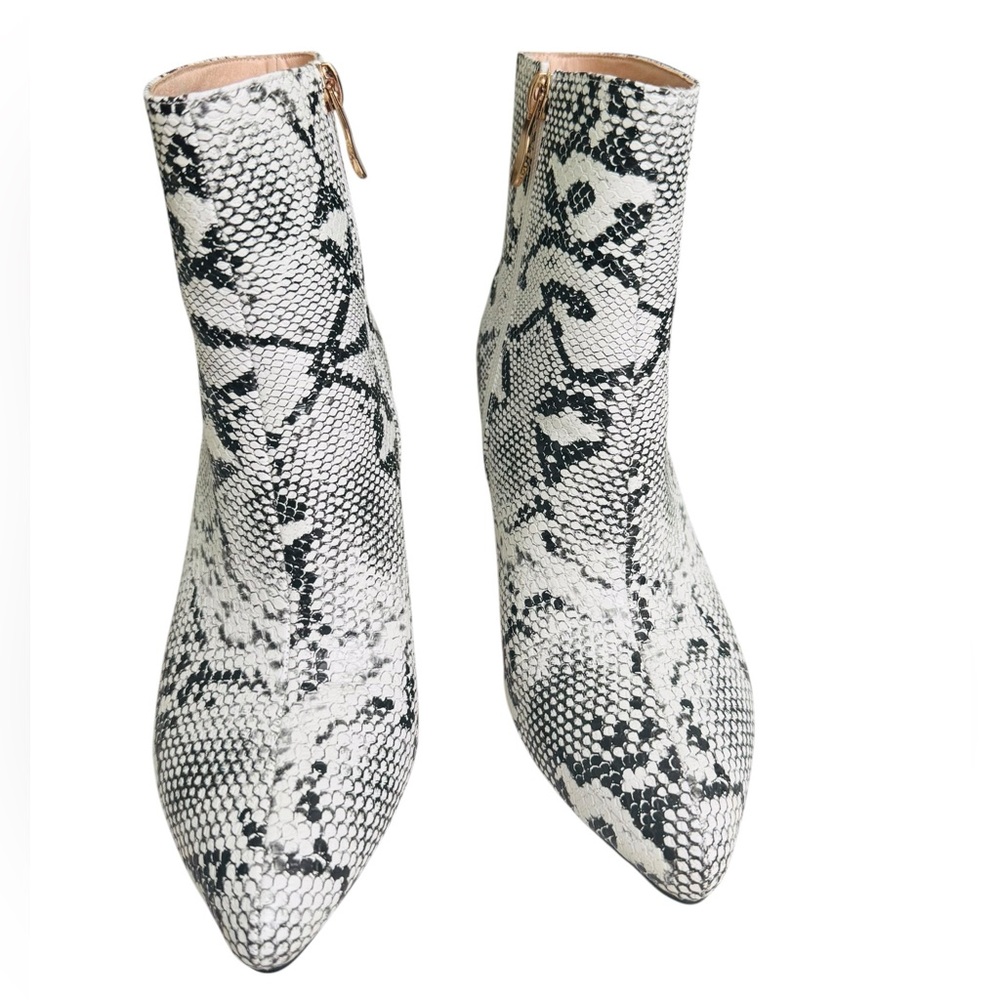 WETKISS Women’s Snake Print Ankle Boots Size 7 Pointed Toe Block Heel Zip